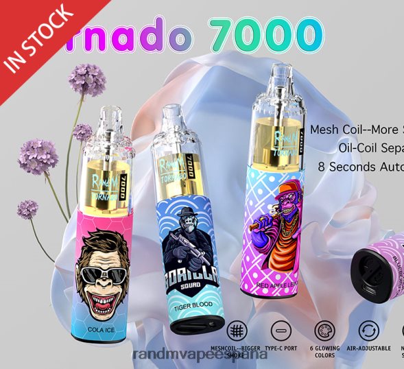 RandM Disposable Vape | arándano en hielo RandM Tornado Dispositivo vapeador con control de flujo de aire 7000 1 ud. RRBBN8169