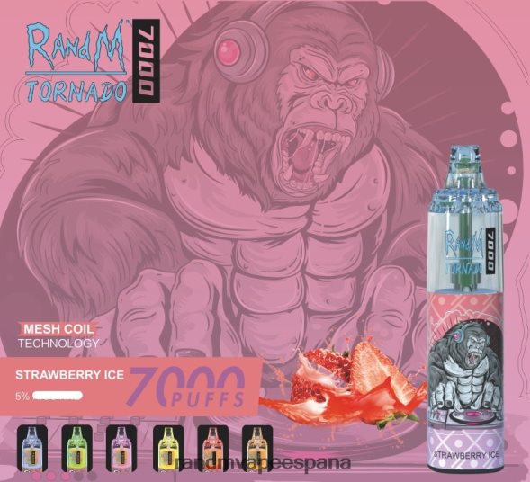 RandM Vape España | Fresa plátano RandM Tornado Dispositivo vapeador con control de flujo de aire 7000 1 ud. RRBBN8182