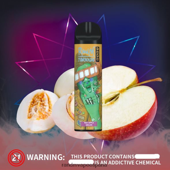 RandM Vapers | melón manzana roja RandM Tornado Dispositivo vapeador con control de flujo de aire 8000 1 ud. RRBBN8245